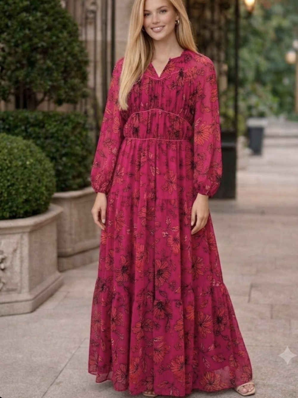 Jessica Simpson Magenta Floral Maxi Dress Size Small. (SKU 0072)